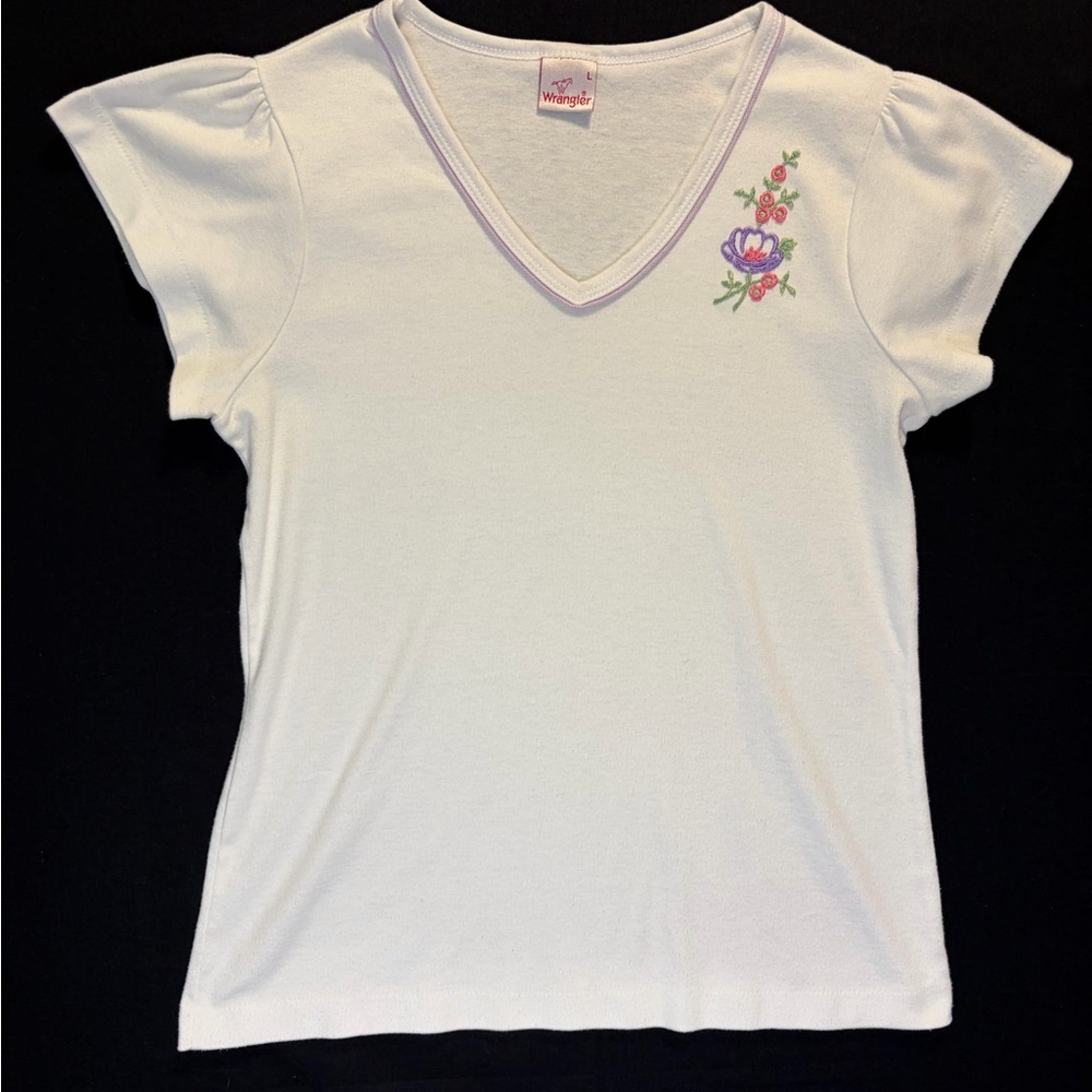 Vintage Wrangler V-Neck Embroidered Floral Tee
